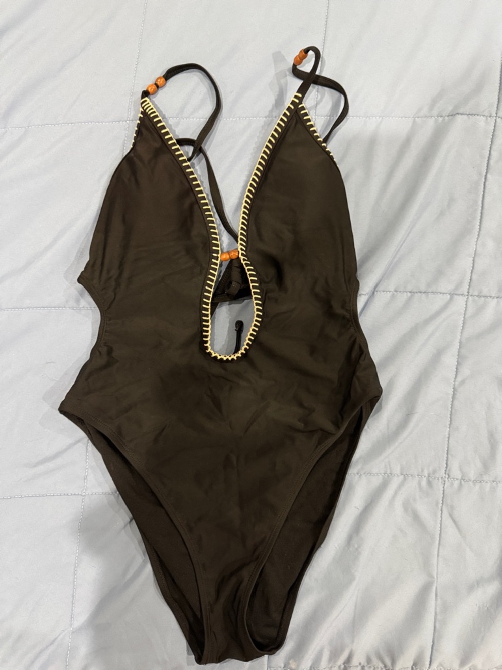 Deep V One-Piece black Swimsuit with Contrast Trim